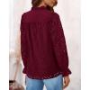 imagePRETTYGARDEN Womens Dressy Casual Blouse Tops Fall Spring Puff Long Sleeve Button V Neck Hollow Out Lace Embroidered ShirtsWine Red