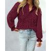 imagePRETTYGARDEN Womens Dressy Casual Blouse Tops Fall Spring Puff Long Sleeve Button V Neck Hollow Out Lace Embroidered ShirtsWine Red