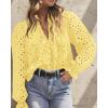 imagePRETTYGARDEN Womens Dressy Casual Blouse Tops Fall Spring Puff Long Sleeve Button V Neck Hollow Out Lace Embroidered ShirtsYellow