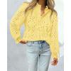 imagePRETTYGARDEN Womens Dressy Casual Blouse Tops Fall Spring Puff Long Sleeve Button V Neck Hollow Out Lace Embroidered ShirtsYellow