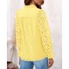 imagePRETTYGARDEN Womens Dressy Casual Blouse Tops Fall Spring Puff Long Sleeve Button V Neck Hollow Out Lace Embroidered ShirtsYellow
