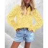 imagePRETTYGARDEN Womens Dressy Casual Blouse Tops Fall Spring Puff Long Sleeve Button V Neck Hollow Out Lace Embroidered ShirtsYellow