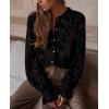 imagePRETTYGARDEN Womens Dressy Casual Lace Blouse Long Sleeve Button Up Shirts Tops Spring Fall Fashion ClothesBlack