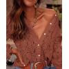 imagePRETTYGARDEN Womens Dressy Casual Lace Blouse Long Sleeve Button Up Shirts Tops Spring Fall Fashion ClothesBrick Red