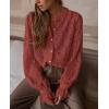 imagePRETTYGARDEN Womens Dressy Casual Lace Blouse Long Sleeve Button Up Shirts Tops Spring Fall Fashion ClothesBrown Red