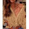 imagePRETTYGARDEN Womens Dressy Casual Lace Blouse Long Sleeve Button Up Shirts Tops Spring Fall Fashion ClothesKhaki