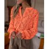 imagePRETTYGARDEN Womens Dressy Casual Lace Blouse Long Sleeve Button Up Shirts Tops Spring Fall Fashion ClothesOrange