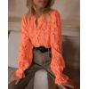imagePRETTYGARDEN Womens Dressy Casual Lace Blouse Long Sleeve Button Up Shirts Tops Spring Fall Fashion ClothesOrange
