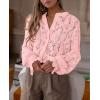 imagePRETTYGARDEN Womens Dressy Casual Lace Blouse Long Sleeve Button Up Shirts Tops Spring Fall Fashion ClothesPink