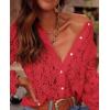 imagePRETTYGARDEN Womens Dressy Casual Lace Blouse Long Sleeve Button Up Shirts Tops Spring Fall Fashion ClothesRed