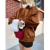 imagePRETTYGARDEN Womens Faux Leather Motorcycle Jacket Trendy Fall Spring Clothes Oversized Zip Up Winter Coat OuterwearBrown