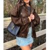 imagePRETTYGARDEN Womens Faux Leather Motorcycle Jacket Trendy Fall Spring Clothes Oversized Zip Up Winter Coat OuterwearStyle2brown
