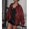 imagePRETTYGARDEN Womens Faux Leather Motorcycle Jacket Trendy Fall Spring Clothes Oversized Zip Up Winter Coat OuterwearStyle2wine Red