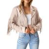 imagePRETTYGARDEN Womens Fringe Faux Suede Leather Jackets Fall Fashion 2025 Tassel Motorcycle Cropped CoatsBeige Apricot