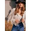 imagePRETTYGARDEN Womens Fringe Faux Suede Leather Jackets Fall Fashion 2025 Tassel Motorcycle Cropped CoatsBeige Apricot