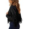 imagePRETTYGARDEN Womens Fringe Faux Suede Leather Jackets Fall Fashion 2025 Tassel Motorcycle Cropped CoatsBlack