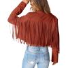 imagePRETTYGARDEN Womens Fringe Faux Suede Leather Jackets Fall Fashion 2025 Tassel Motorcycle Cropped CoatsBrick Red