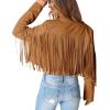 imagePRETTYGARDEN Womens Fringe Faux Suede Leather Jackets Fall Fashion 2025 Tassel Motorcycle Cropped CoatsBrown Yellow