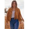 imagePRETTYGARDEN Womens Fringe Faux Suede Leather Jackets Fall Fashion 2025 Tassel Motorcycle Cropped CoatsBrown Yellow