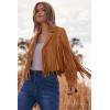 imagePRETTYGARDEN Womens Fringe Faux Suede Leather Jackets Fall Fashion 2025 Tassel Motorcycle Cropped CoatsBrown Yellow