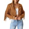 imagePRETTYGARDEN Womens Fringe Faux Suede Leather Jackets Fall Fashion 2025 Tassel Motorcycle Cropped CoatsBrown Yellow