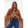imagePRETTYGARDEN Womens Fringe Faux Suede Leather Jackets Fall Fashion 2025 Tassel Motorcycle Cropped CoatsBrown Yellow