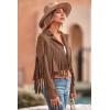 imagePRETTYGARDEN Womens Fringe Faux Suede Leather Jackets Fall Fashion 2025 Tassel Motorcycle Cropped CoatsCoffee