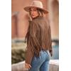 imagePRETTYGARDEN Womens Fringe Faux Suede Leather Jackets Fall Fashion 2025 Tassel Motorcycle Cropped CoatsCoffee