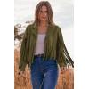 imagePRETTYGARDEN Womens Fringe Faux Suede Leather Jackets Fall Fashion 2025 Tassel Motorcycle Cropped CoatsDark Army Green