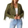 imagePRETTYGARDEN Womens Fringe Faux Suede Leather Jackets Fall Fashion 2025 Tassel Motorcycle Cropped CoatsDark Army Green