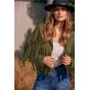 imagePRETTYGARDEN Womens Fringe Faux Suede Leather Jackets Fall Fashion 2025 Tassel Motorcycle Cropped CoatsDark Army Green