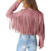 imagePRETTYGARDEN Womens Fringe Faux Suede Leather Jackets Fall Fashion 2025 Tassel Motorcycle Cropped CoatsDark Pink