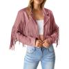 imagePRETTYGARDEN Womens Fringe Faux Suede Leather Jackets Fall Fashion 2025 Tassel Motorcycle Cropped CoatsDark Pink
