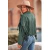 imagePRETTYGARDEN Womens Fringe Faux Suede Leather Jackets Fall Fashion 2025 Tassel Motorcycle Cropped CoatsGreen