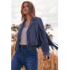 imagePRETTYGARDEN Womens Fringe Faux Suede Leather Jackets Fall Fashion 2025 Tassel Motorcycle Cropped CoatsHaze Blue