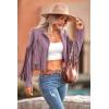 imagePRETTYGARDEN Womens Fringe Faux Suede Leather Jackets Fall Fashion 2025 Tassel Motorcycle Cropped CoatsPurple