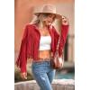 imagePRETTYGARDEN Womens Fringe Faux Suede Leather Jackets Fall Fashion 2025 Tassel Motorcycle Cropped CoatsRed