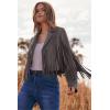 imagePRETTYGARDEN Womens Fringe Faux Suede Leather Jackets Fall Fashion 2025 Tassel Motorcycle Cropped CoatsSilver Grey
