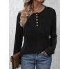 imagePRETTYGARDEN Womens Long Sleeve Henley Shirts 2025 Fall Casual Ribbed Tunic Tops Lightweight Sweaters Fashion ClothingBlack