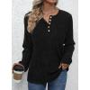 imagePRETTYGARDEN Womens Long Sleeve Henley Shirts 2025 Fall Casual Ribbed Tunic Tops Lightweight Sweaters Fashion ClothingBlack