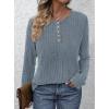 imagePRETTYGARDEN Womens Long Sleeve Henley Shirts 2025 Fall Casual Ribbed Tunic Tops Lightweight Sweaters Fashion ClothingBlue