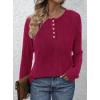 imagePRETTYGARDEN Womens Long Sleeve Henley Shirts 2025 Fall Casual Ribbed Tunic Tops Lightweight Sweaters Fashion ClothingBurgundy