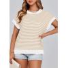 imagePRETTYGARDEN Womens Short Sleeve Sweater Spring Summer 2025 Round Neck Striped Pullover Cap Sleeve Knit Sweater Vest TopsApricot