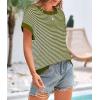 imagePRETTYGARDEN Womens Short Sleeve Sweater Spring Summer 2025 Round Neck Striped Pullover Cap Sleeve Knit Sweater Vest TopsArmy Green