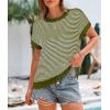 imagePRETTYGARDEN Womens Short Sleeve Sweater Spring Summer 2025 Round Neck Striped Pullover Cap Sleeve Knit Sweater Vest TopsArmy Green