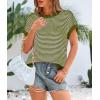 imagePRETTYGARDEN Womens Short Sleeve Sweater Spring Summer 2025 Round Neck Striped Pullover Cap Sleeve Knit Sweater Vest TopsArmy Green