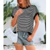 imagePRETTYGARDEN Womens Short Sleeve Sweater Spring Summer 2025 Round Neck Striped Pullover Cap Sleeve Knit Sweater Vest TopsBlack