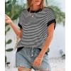 imagePRETTYGARDEN Womens Short Sleeve Sweater Spring Summer 2025 Round Neck Striped Pullover Cap Sleeve Knit Sweater Vest TopsBlack