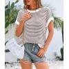 imagePRETTYGARDEN Womens Short Sleeve Sweater Spring Summer 2025 Round Neck Striped Pullover Cap Sleeve Knit Sweater Vest TopsBrown
