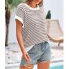 imagePRETTYGARDEN Womens Short Sleeve Sweater Spring Summer 2025 Round Neck Striped Pullover Cap Sleeve Knit Sweater Vest TopsBrown
